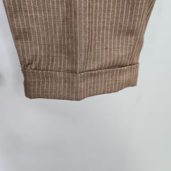 WHITE HOUSE BLACK MARKET Cuffed Chino Pants BROWN w TAN PINSTRIPE size 4 Preppy - Picture 5 of 8